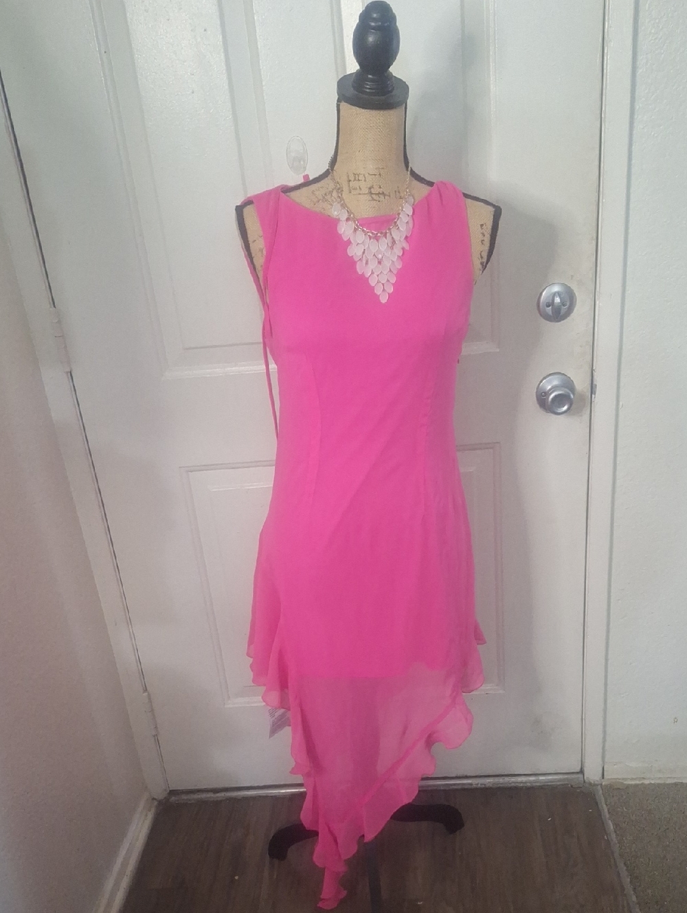 Bright Pink Sleeveless Chiffon Asymmetrical Dress